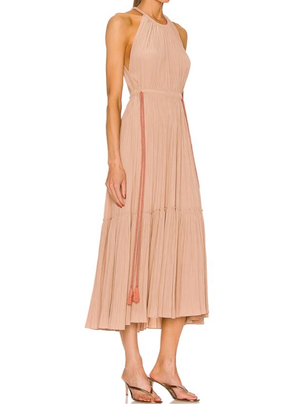 A.L.C. Pleated Halter Midi Dress in Peach - Picture 3 of 12